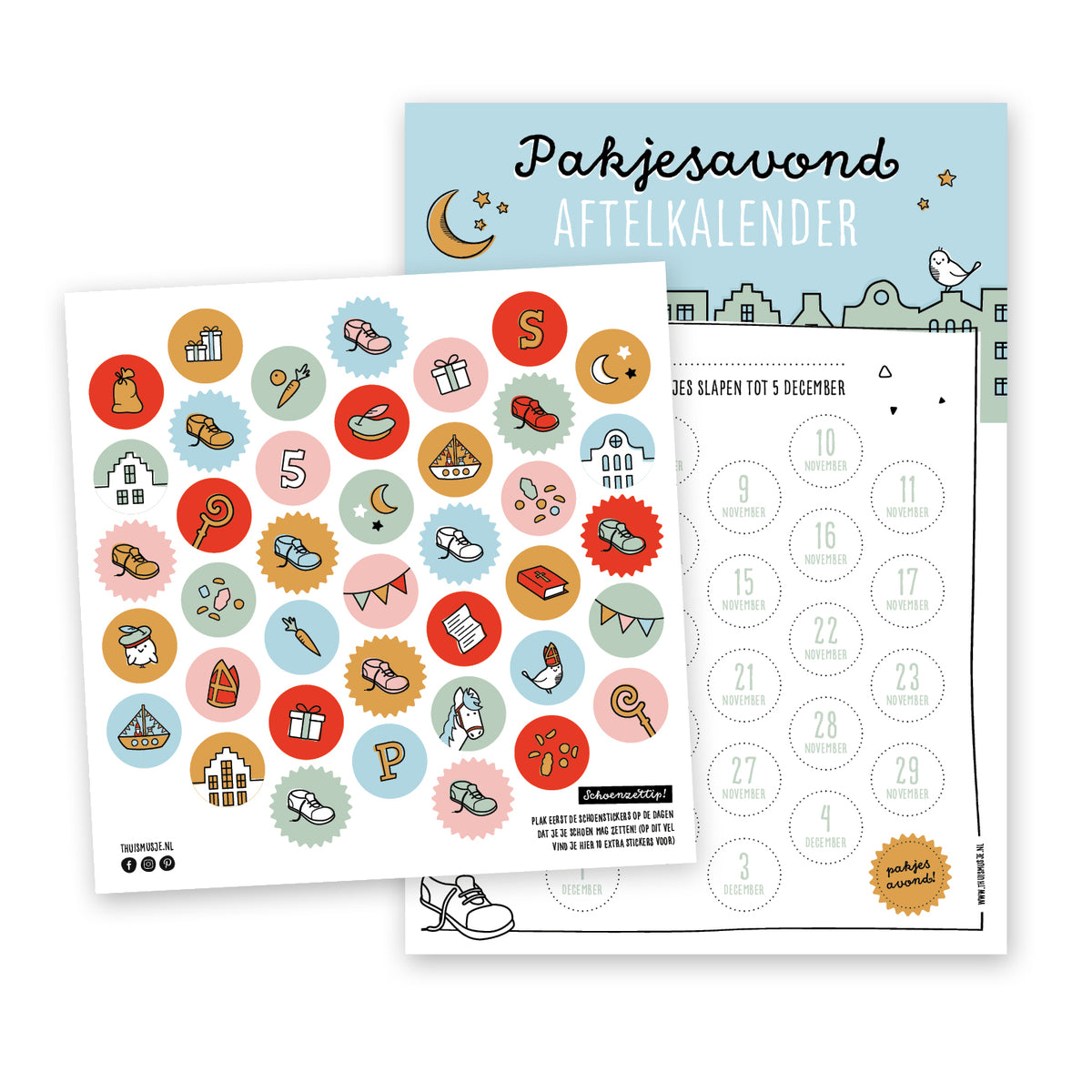 Aftelkalender Sinterklaas met kleurrijk stickervel