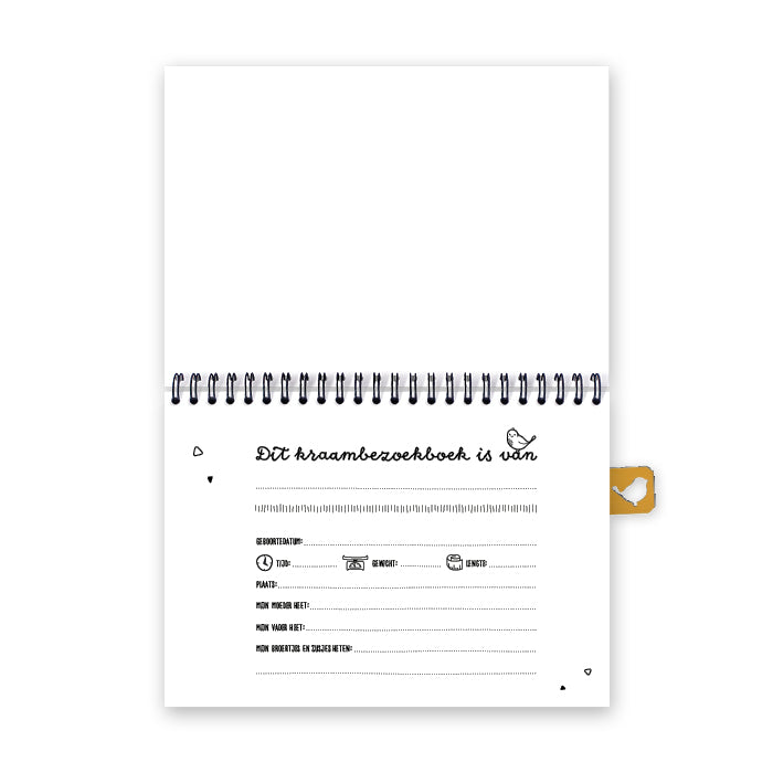 Digitaal vooraanzicht van eerste pagina met titel: Dit kraambezoekboek is van ... 