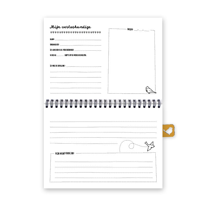 Vooraanzicht opengeslagen boek van pagina: Mijn verloskundige. 