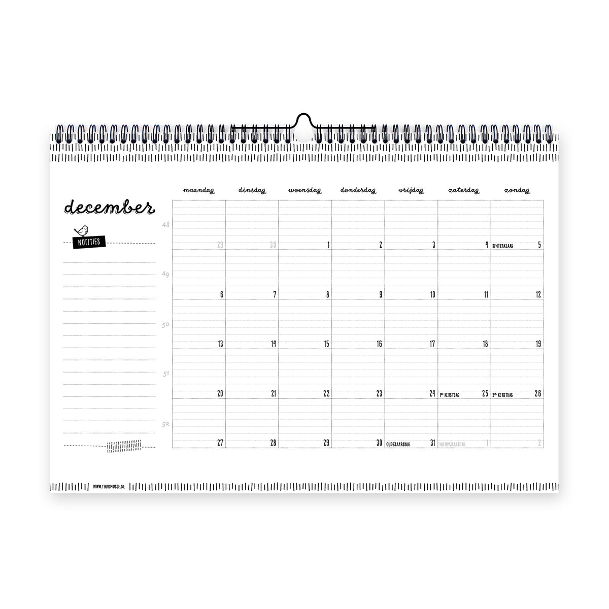 Digitaal beeld van de maand december van de maandkalender 2027