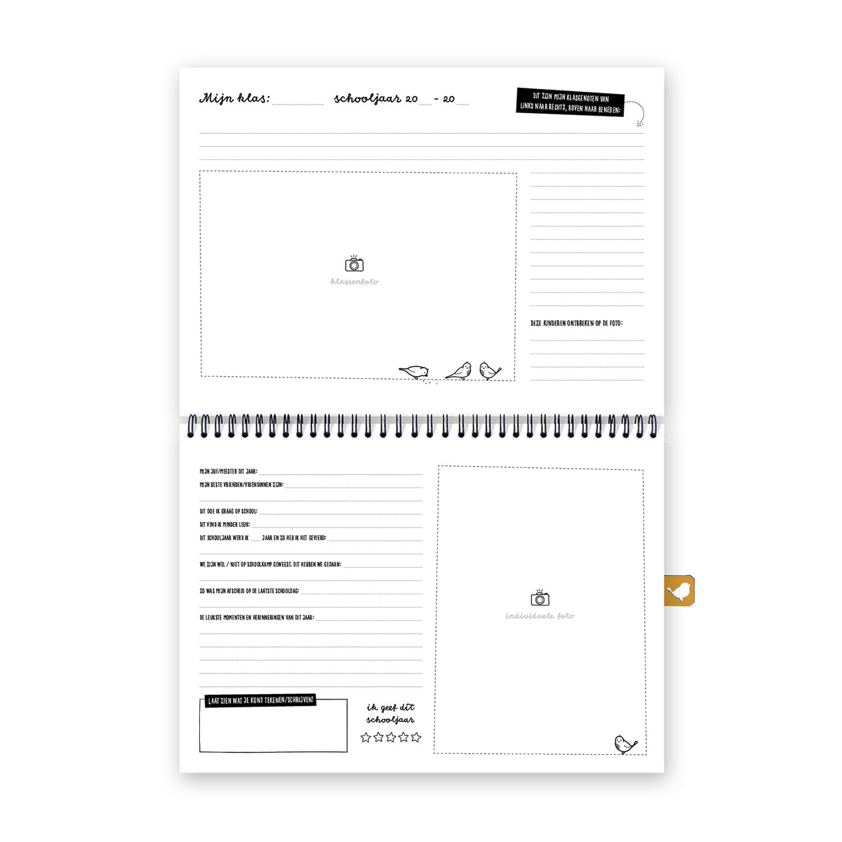 Digitaal voorbeeld van binnenzijde welke laat zien dat de pagina's verschillende ontwerpen hebben. 
