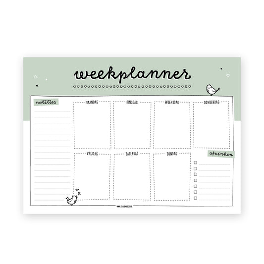 Planner om je week per dag mee in te delen met extra ruimte voor notities en een afvinkbare checklist